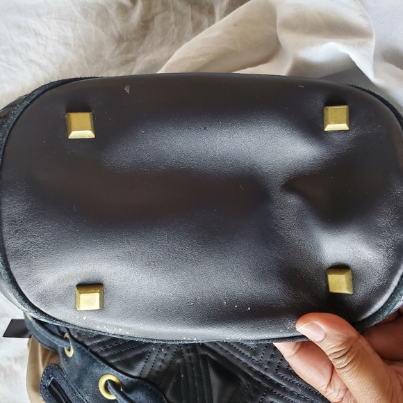 Rachel Roy & Jessica Stam Navy Leather Bucket Bag with Bronze-Gold - Picture 9 of 11